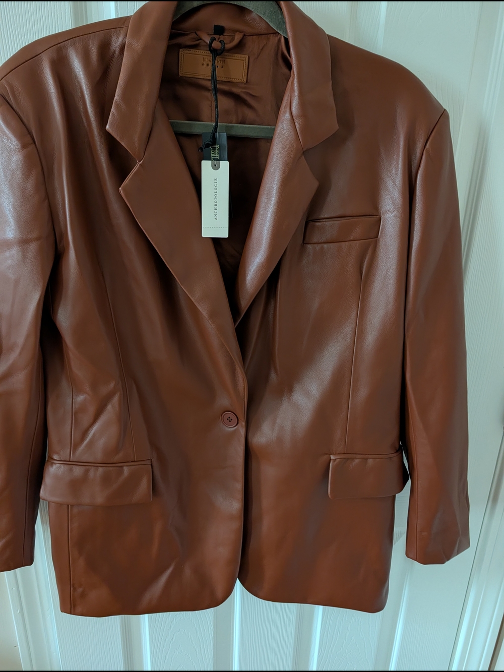 Anthropologie Faux Leather Blazer Jacket - Chestnut Brown